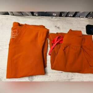 Figs Orange Scrub Pants with Red Accent